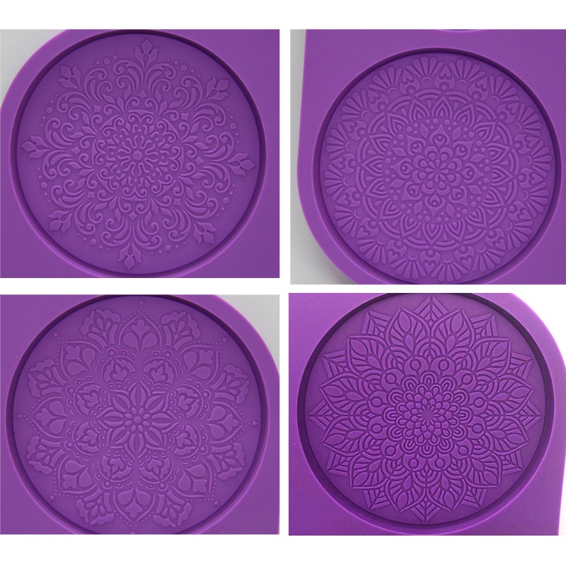 Khuôn Silicone Làm Đế Lót Ly Hình Tròn Họa Tiết Hoa Mandala Độc Đáo