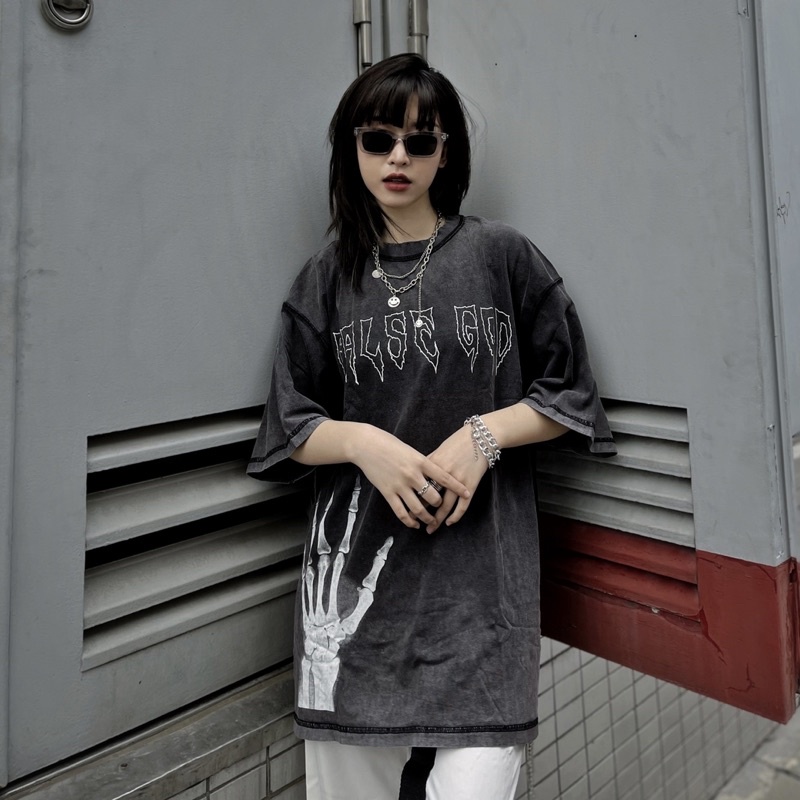 Áo phông FALSE GOD chất liệu vải wash form oversize