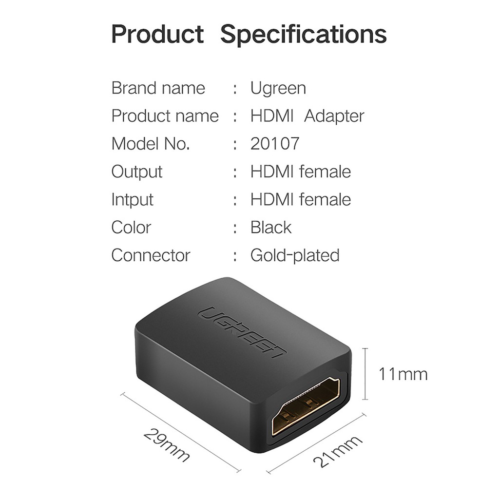 Đầu Nối Dài HDMI 2.0 4K@60Hz Chính Hãng UGREEN 20107 Chính Hãng