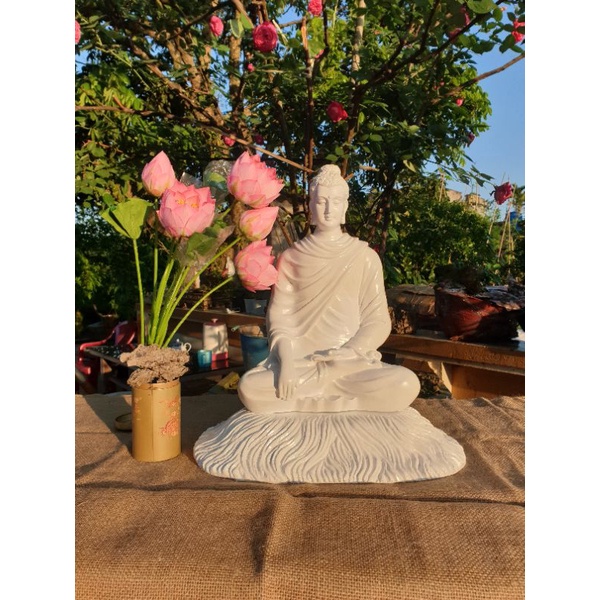 Tôn tượng đức phật Thích Ca tọa bệ rơm 55cm.