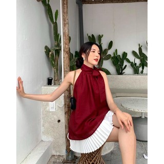 SET ÁO ĐỎ CỔ YẾM KÈM CHÂN VÁY (KÈM VIDEO HÌNH THẬT)