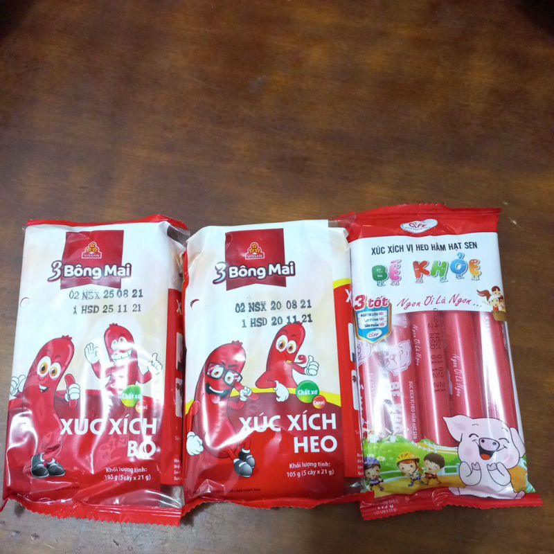 Xúc xích bông mai, bé khỏe bò, heo