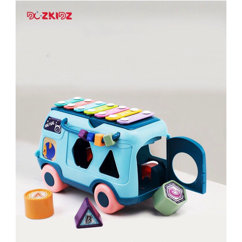 Xe oto đồ chơi,  xe bus đa năng kéo thả hình, luồn hạt và đàn xylophone, đồ chơi cho bé từ 0-3 tuổi - DOZKIDZ