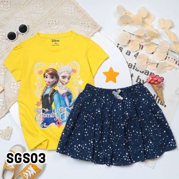 Bộ quần áo bé gái size đại 5 10 14 tuổi in Elsa kỳ lân Mickey phối chân váy quần từ 19-40kg - SGS