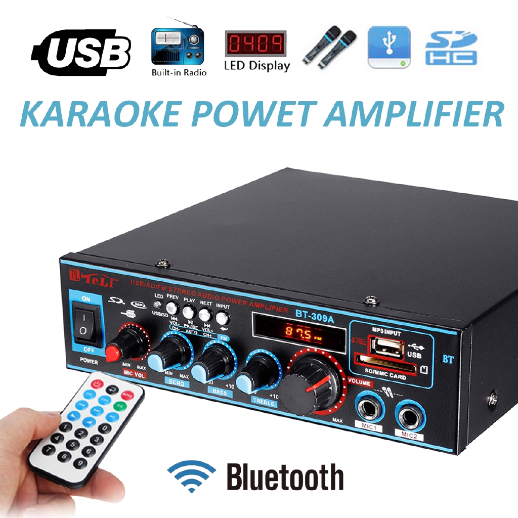 12V / 220V stereo audio amplifier Bluetooth FM Radio Car Home Karaoke