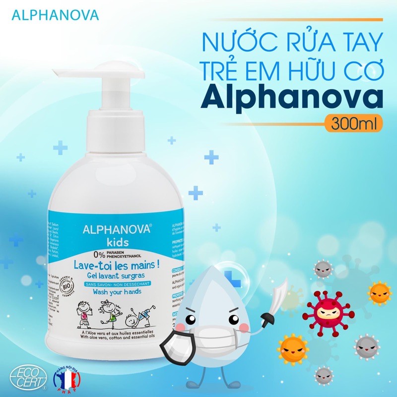 Nước rửa tay hữu cơ diệt khuẩn cho bé  ALPHANOVA - Cho bé từ sơ sinh