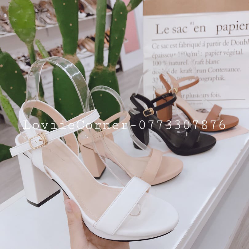 LOVIIECORNER- GIÀY SANDAL CAO GÓT 9CM ĐẾ ĐÚP QUAI NGANG - GIÀY SANDAL CAO GÓT QUAI MẢNH ĐẾ ĐÚP 9 PHÂN - G200724