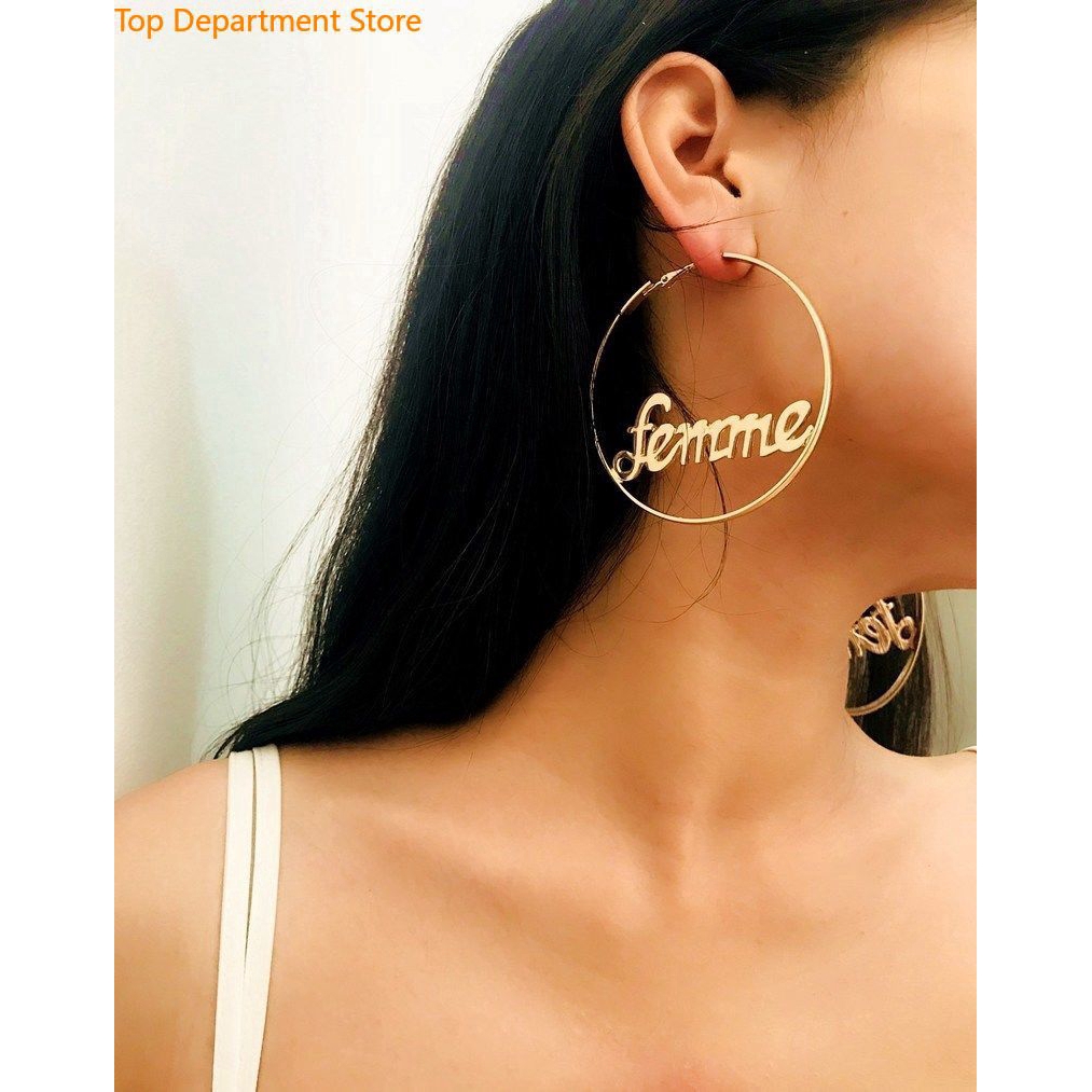 Đôi khuyên tai dáng vòng mạ bạc / vàng trang trí chữ thời trang cho nữ