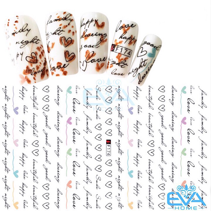 Miếng Dán Móng Tay 3D Nail Sticker Tráng Trí Hoa Văn Hoạ Tiết Chữ Viết Alphabet F174