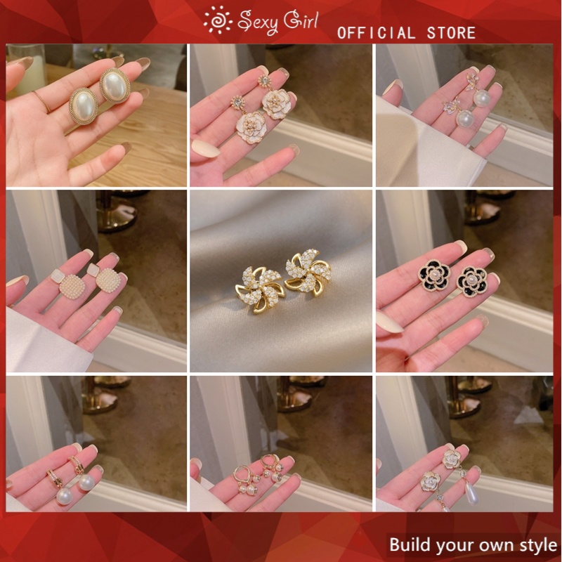 Bông Tai Mạ Bạc 925 Đính Ngọc Trai Phong Cách Hàn Quốc Đơn Giản