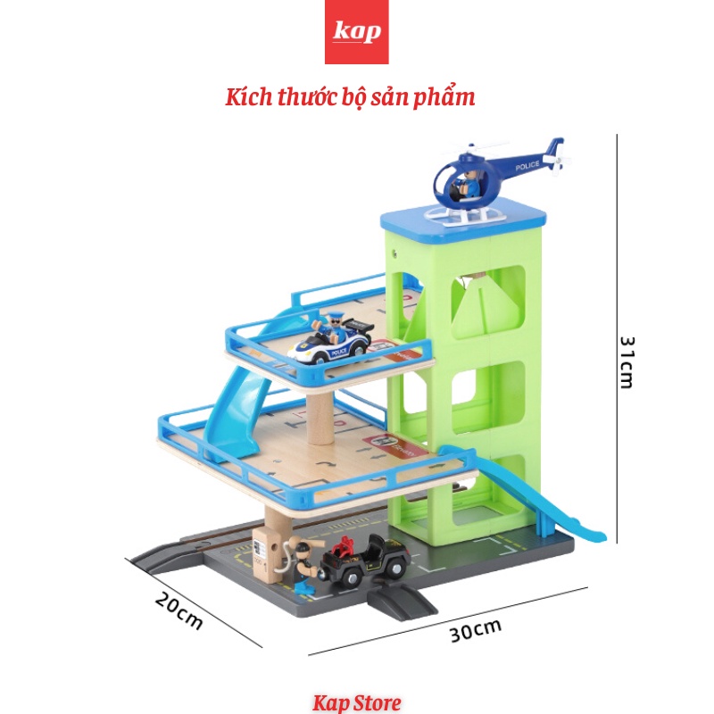 Bộ bãi đậu xe, parking garage, nhà phụ kiện liên kết đường ray xe lửa gỗ