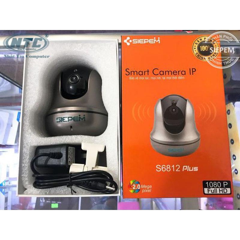 Camera IP Wifi SIEPEM S6812 Plus hỗ trợ FullHD 1080P - độ phân giải 2.0MP (Xám đen) + Kèm thẻ NTC U3 4K 32GB