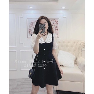 VÁY PHỐI CỔ REN ,TAY TRẮNG ĐIỆU ĐÀ