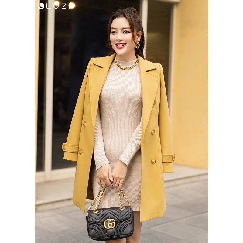 Áo khoác mangto phối đai màu vàng LOZA - LK101012