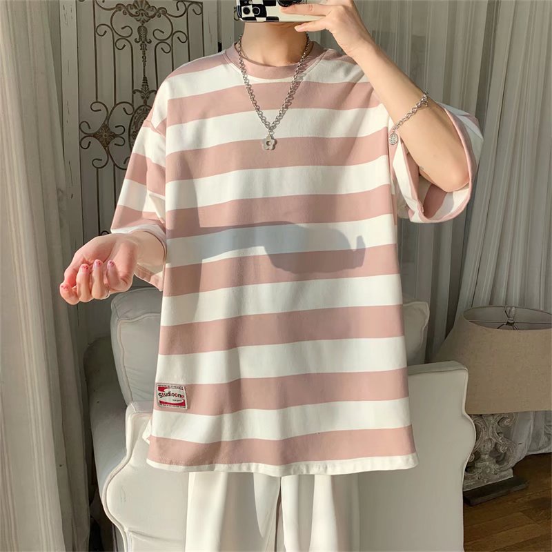 Áo Thun Tay Ngắn Cổ Tròn Kẻ Sọc Ngang Bốn Màu Thời Trang Dành Cho Nam