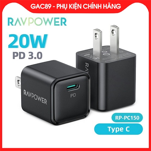 Củ sạc nhanh RAVPower RP-PC150 PD 3.0 20W nhỏ gọn