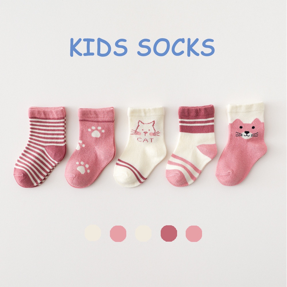 Sun baby Set 5 Đôi Vớ cotton Mềm Cao Cấp Thoải Mái In Họa Tiết Hoạt Hình Thời Trang Xuân Thu 2023 Cho Bé