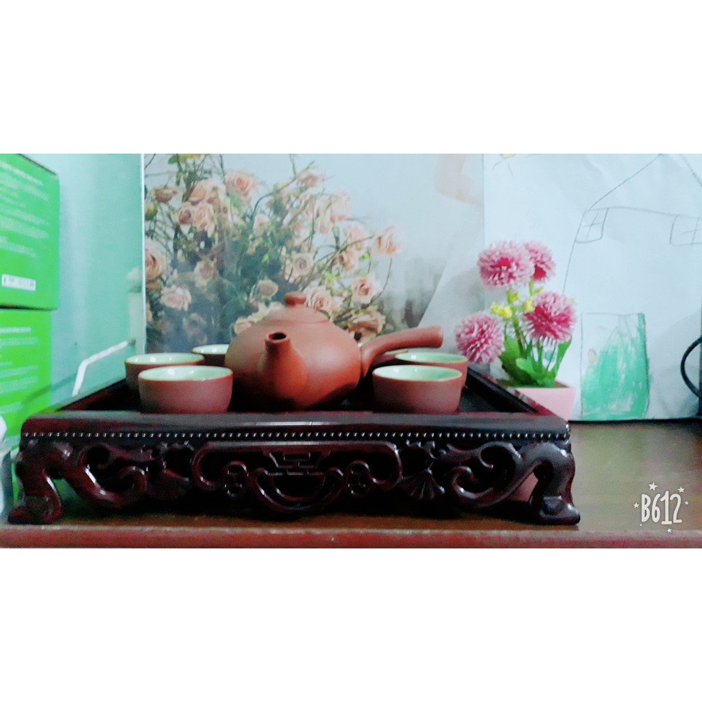 [Ảnh, video thật] Khay ấm chén nhựa giả gỗ 32x23cm hàng đẹp - Cam kết hàng y hình