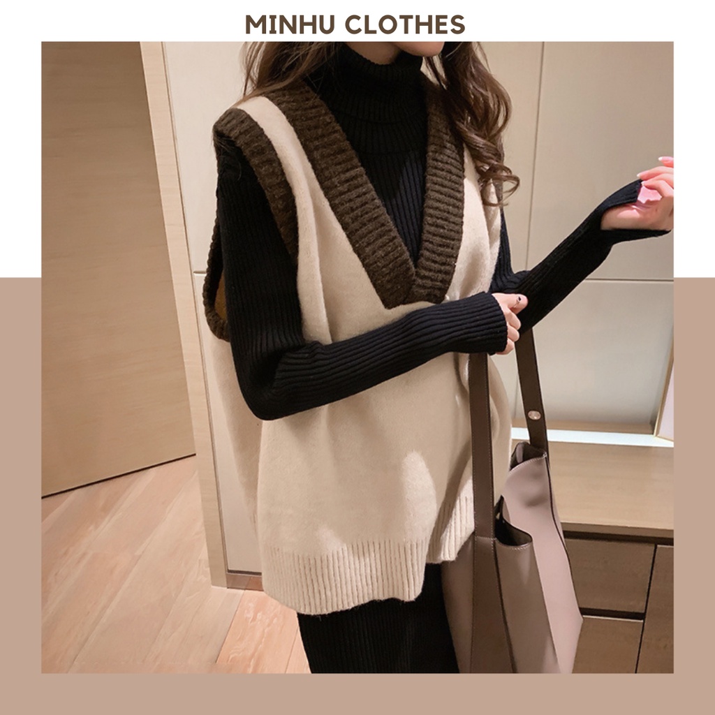 [Mã 11FASHIONSALE1 giảm 10k đơn 50k] Áo len gile nữ ulzzang hàn quốc freesize cổ chữ V MINHU CLOTHES - AL01