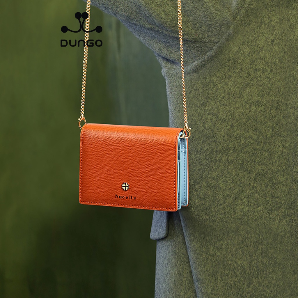 Ví Tiền Ngắn NUCELLE Có Dây Đeo Màu Cam/ Xám NU070692