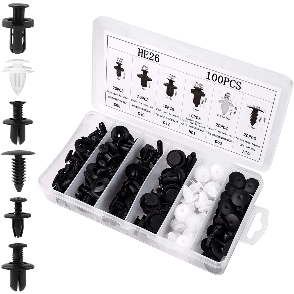 100 Đinh Tán Bằng Nhựa Cho Xe Hơi Chất Lượng Cao