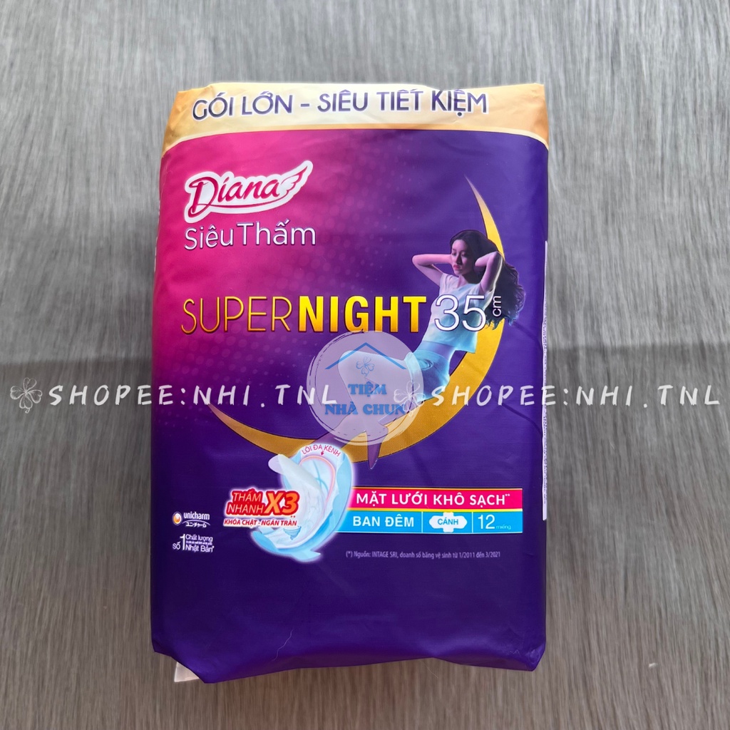 Băng Vệ Sinh Ban Đêm Diana Siêu Thấm Super Night Gói 12 Miếng 35cm