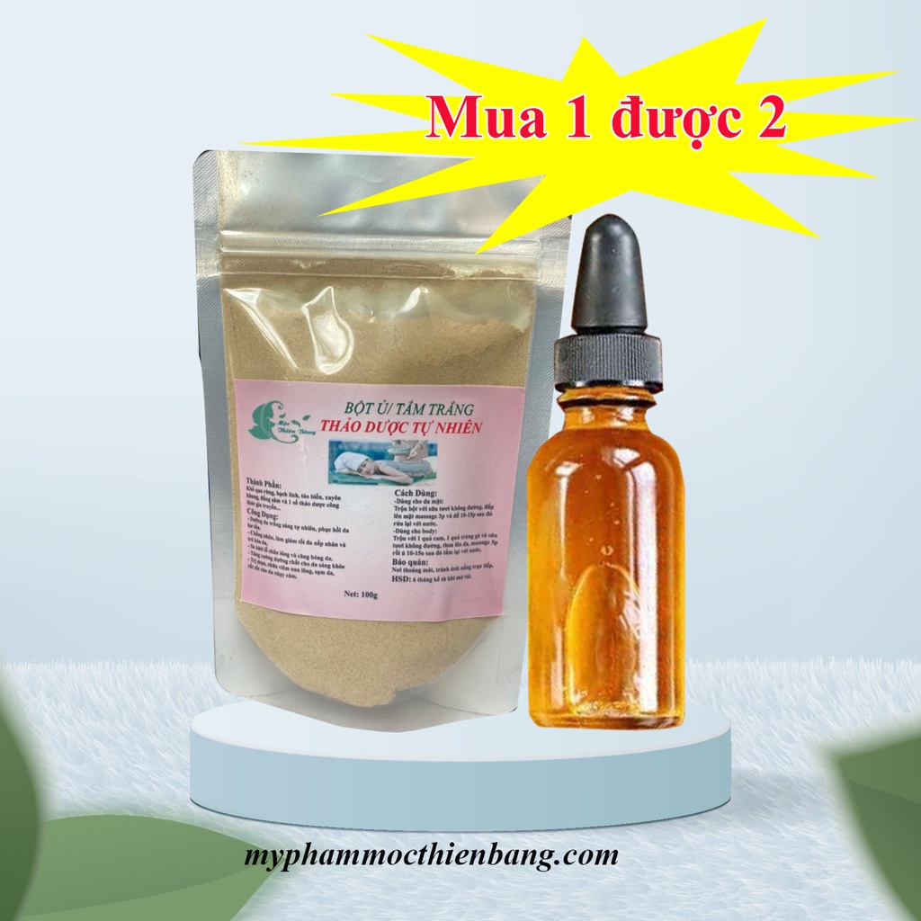 combo serum dưỡng và bột tắm trắng thảo mộc