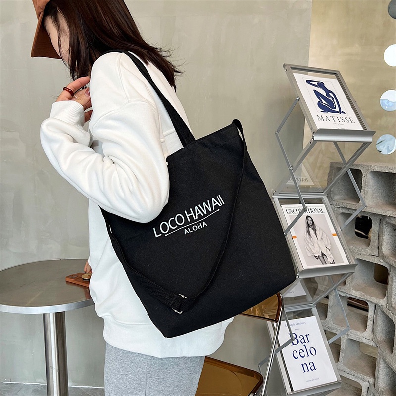 Túi Xách Đeo Vai Vải Canvas In Chữ Sức Chứa Lớn Tiện Dụng
