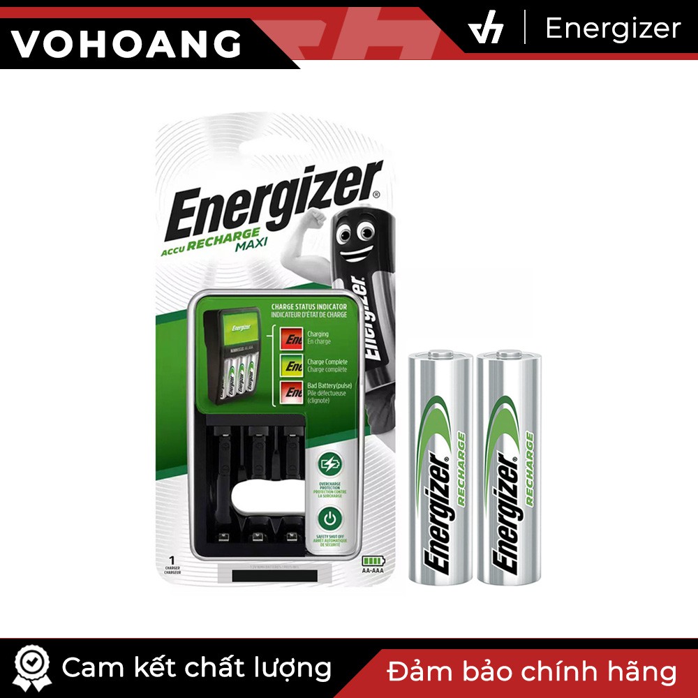 Bộ sạc Energizer Charger kèm 2 pin sạc AA 2000mAh, tự ngắt sạc