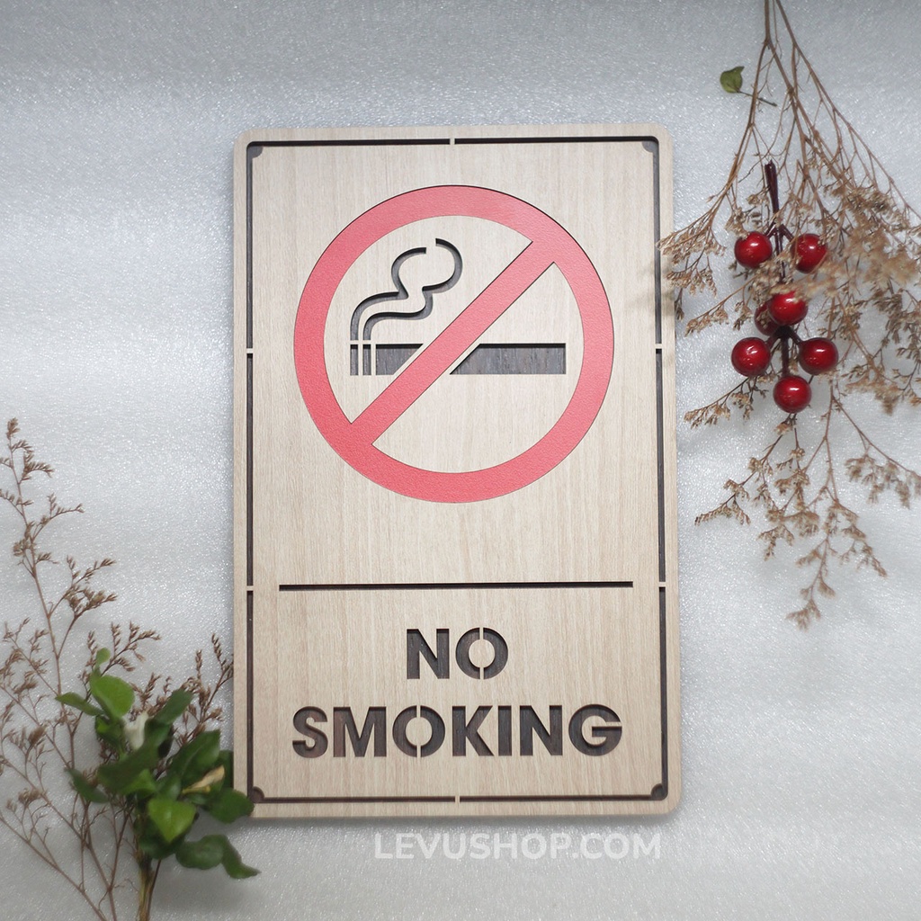 Bảng gỗ khắc laser No Smoking - khu vực không hút thuốc