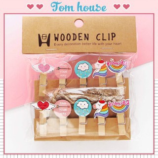 Set 10 kẹp ảnh gỗ clip mini trang trí treo ảnh kèm 2m dây thừng nhiều mẫu hoạt hình