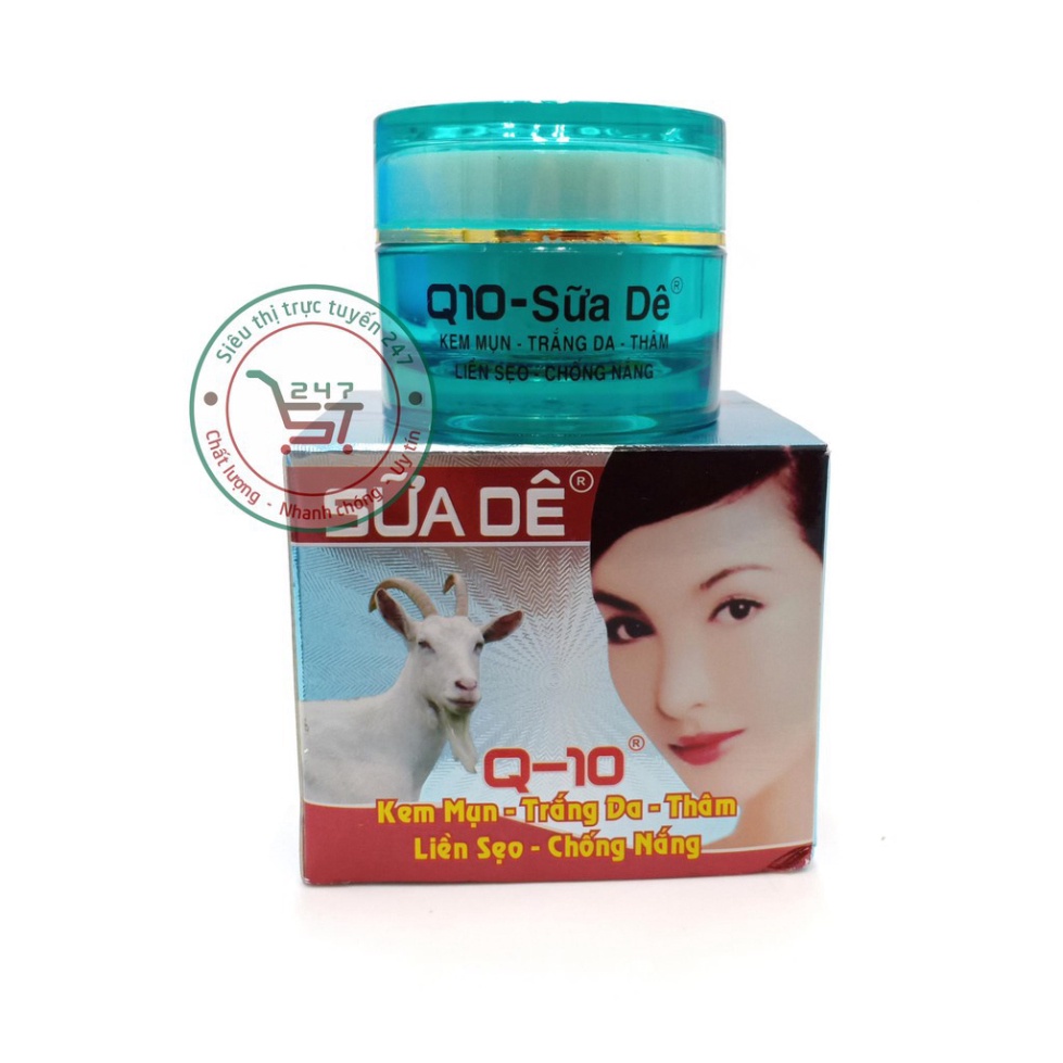 Kem ngừa mụn dưỡng trắng da chống nắng xóa thâm liền sẹo Q10 Sữa dê 18g (Xanh)