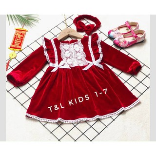 Váy đầm đỏ cho bé gái vải nhung mềm từ 8-20kg
