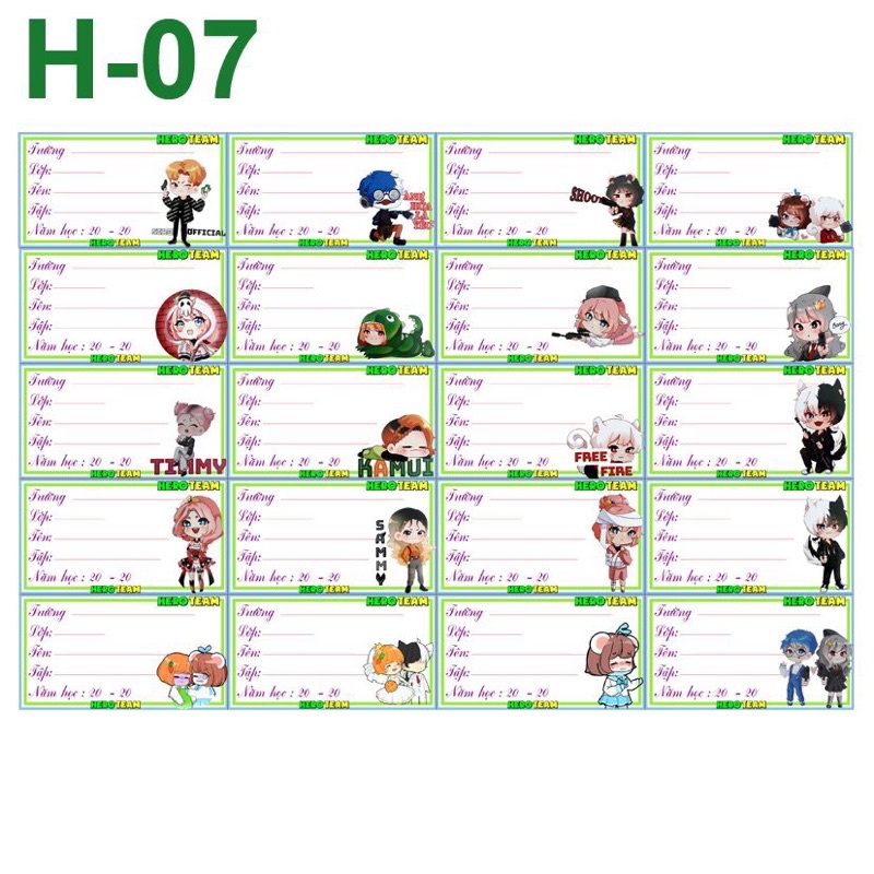 nhãn vở hero team/20-100 nhãn vở hero team mẫu khác nhau