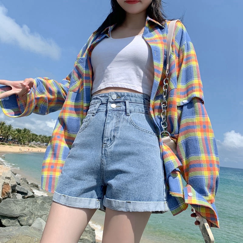 Quần sooc bò nữ hai đai dáng rộng cạp cao tôn dáng nhiều màu đủ size S - XL Mã 508