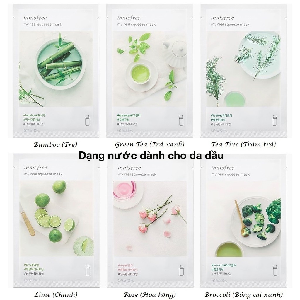 Mặt nạ giấy Innisfree My Real Squeeze Mask, mặt nạ dưỡng da Hàn Quốc - Lipstick ofical store