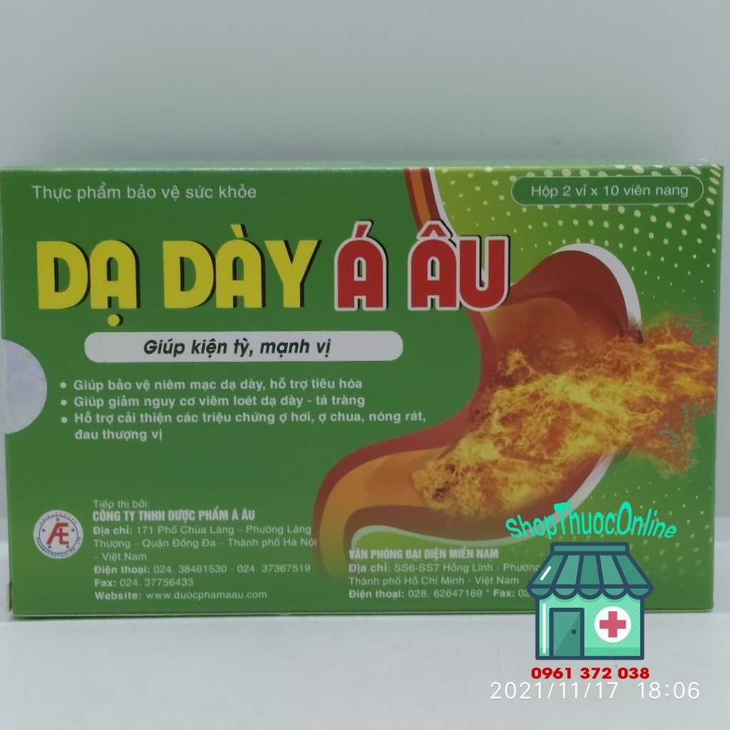Dạ Dày Á Âu hộp 20 viên - Bảo vệ niêm mạc dạ dày