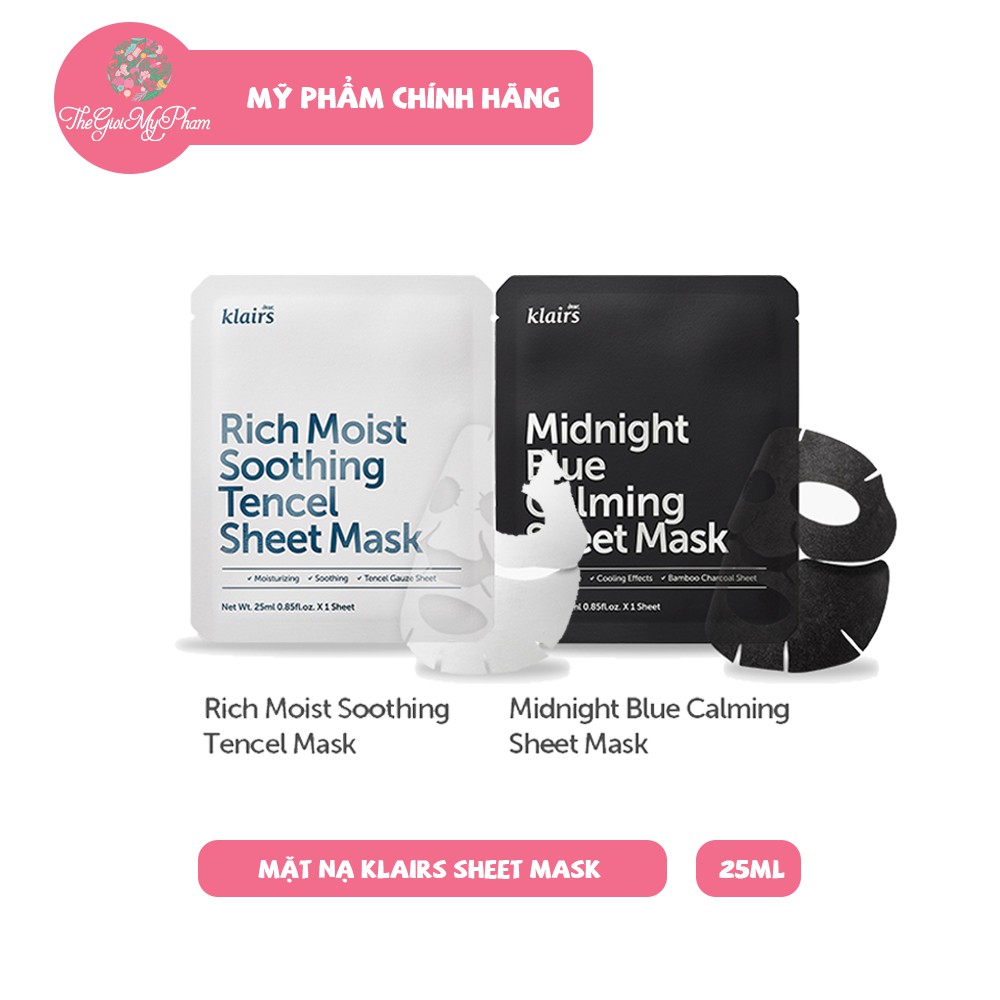 Mặt Nạ Dưỡng Ẩm và Làm Dịu Da Klairs Sheet Mask 25ml