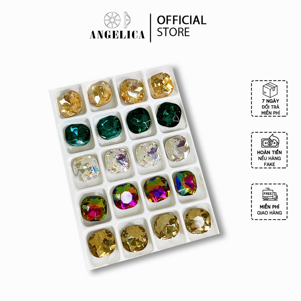 Túi 10 Viên Đá khối Nail Hình Vuông Bo Chân Vàng Trang Trí Móng ANGELICA VB