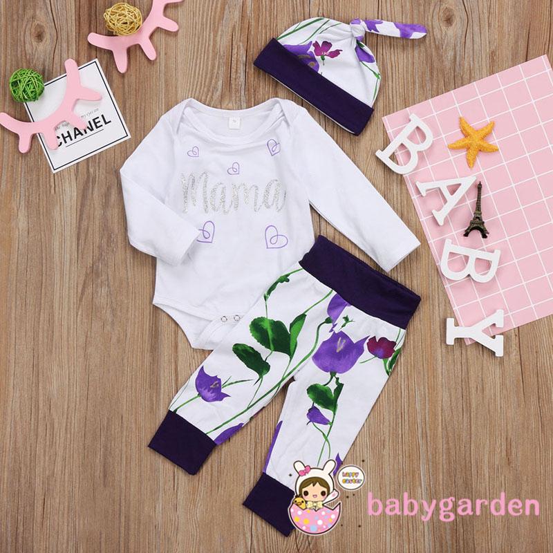 Bộ Áo Liền Quần Dài Tay + Quần Dài + Mũ Hoa Cho Bé Gái