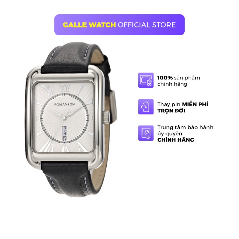 Đồng hồ Romanson Men Watch TL0353MWWH nam mặt chữ nhât kính chống xước, máy Thụy Sĩ chống nước dây da cao cấp chính hãng