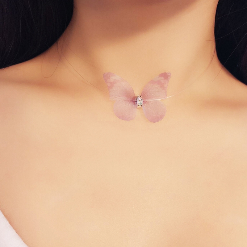 Vòng cổ choker dây mảnh trong suốt hình bướm
