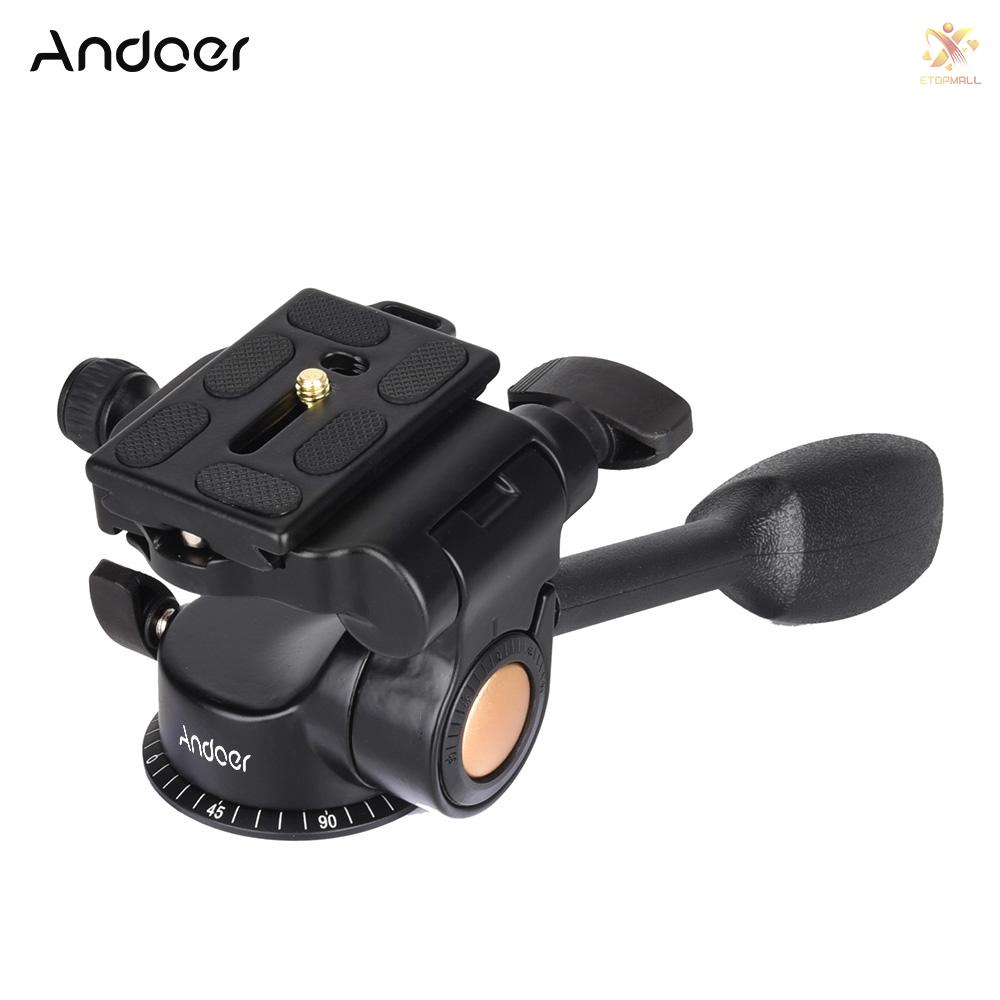 ET Andoer Q08 Video Tripod Ball Head 3-way Fluid Head Rocker Arm with Quick Release Plate for DSLR Camera Tripod Monopod