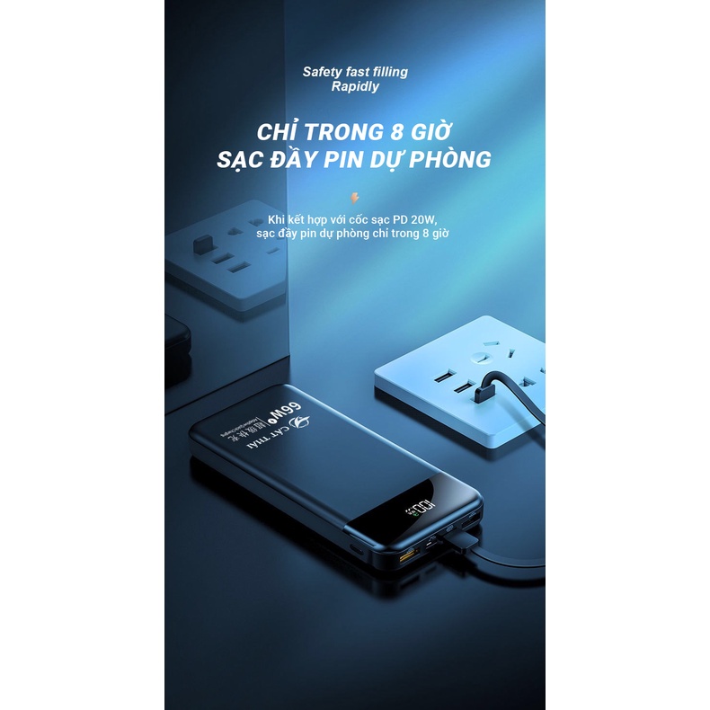 Pin sạc dự phòng sạc siêu nhanh 65W Cát Thái có sẵn 3 cáp sạc dung lượng lớn 20000mAh sạc nhanh thông minh an toàn