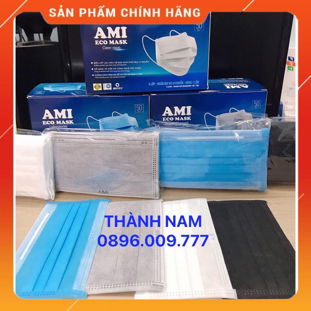 MÀU XANH💚 -Hộp Khẩu Trang Y Tế AMI 4 Lớp, Có Lớp Than Hoạt Tính (Hộp 50 chiếc)