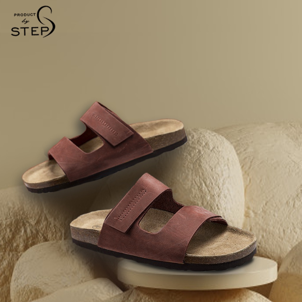 Dép đế trấu Unisex Da quai dập chỉ nổi