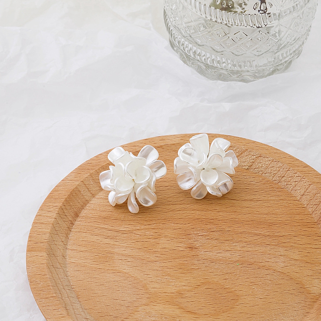 Bông tai hình hoa bằng Acrylic màu xanh lá/hồng/trắng