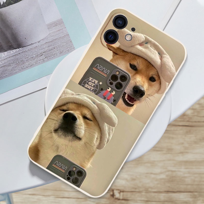 Ốp iphone viền vuông chú cún hài hước ốp cặp cho iphone Case 7+ i7 8 plus 12 Pro max 11 Pro X XS MAX XR 13pro/promax