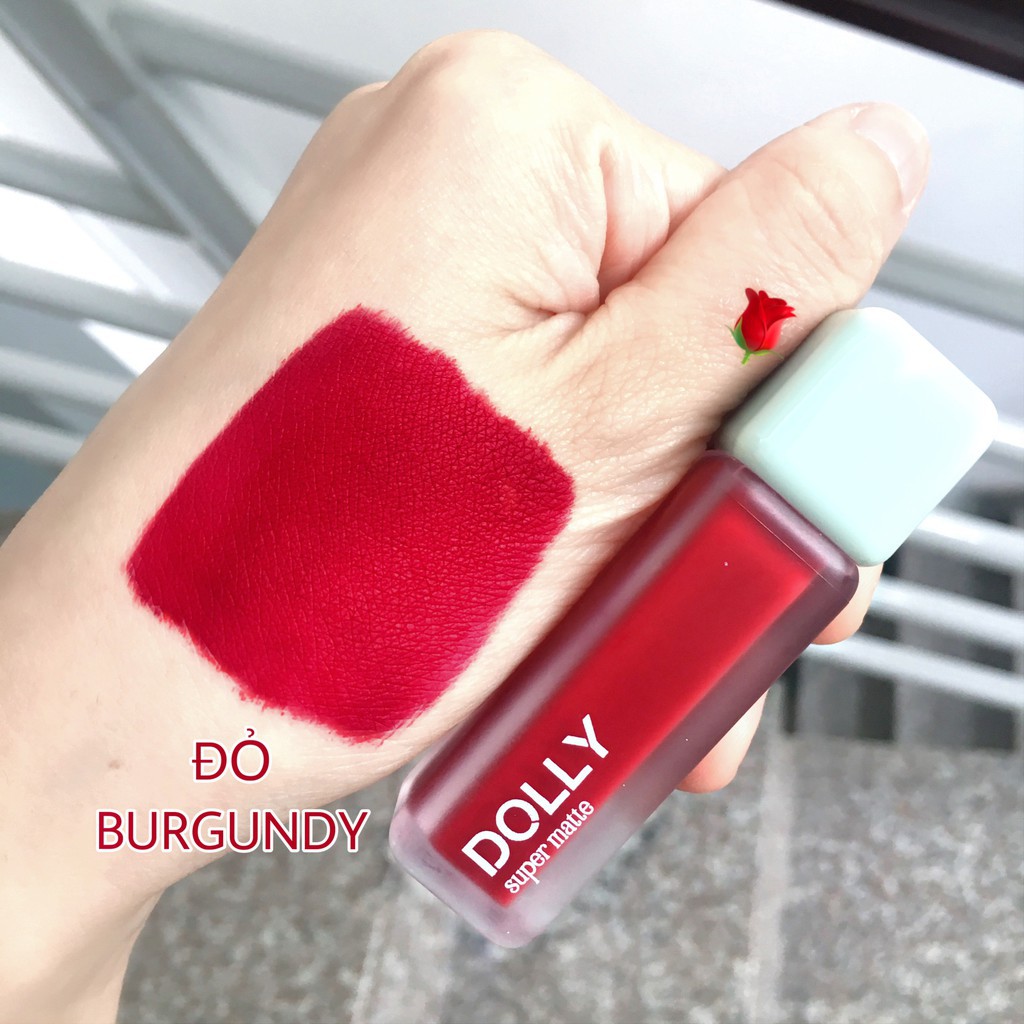 Son kem lì màu đỏ BURGUNDY Dolly super matte, son kem lì không chì bền màu lâu trôi, mua 2 cây tặng 1 hộp đựng cao cấp