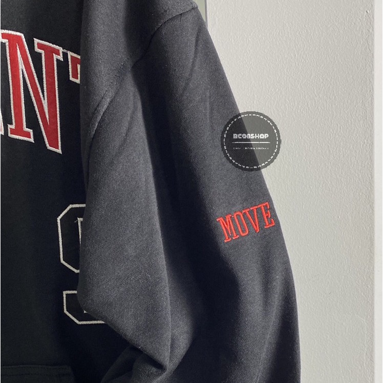 Áo Khoác Hoodie Kéo Khóa Zip Thêu chữ Movement Màu Đen Chất Vải Nỉ Bông